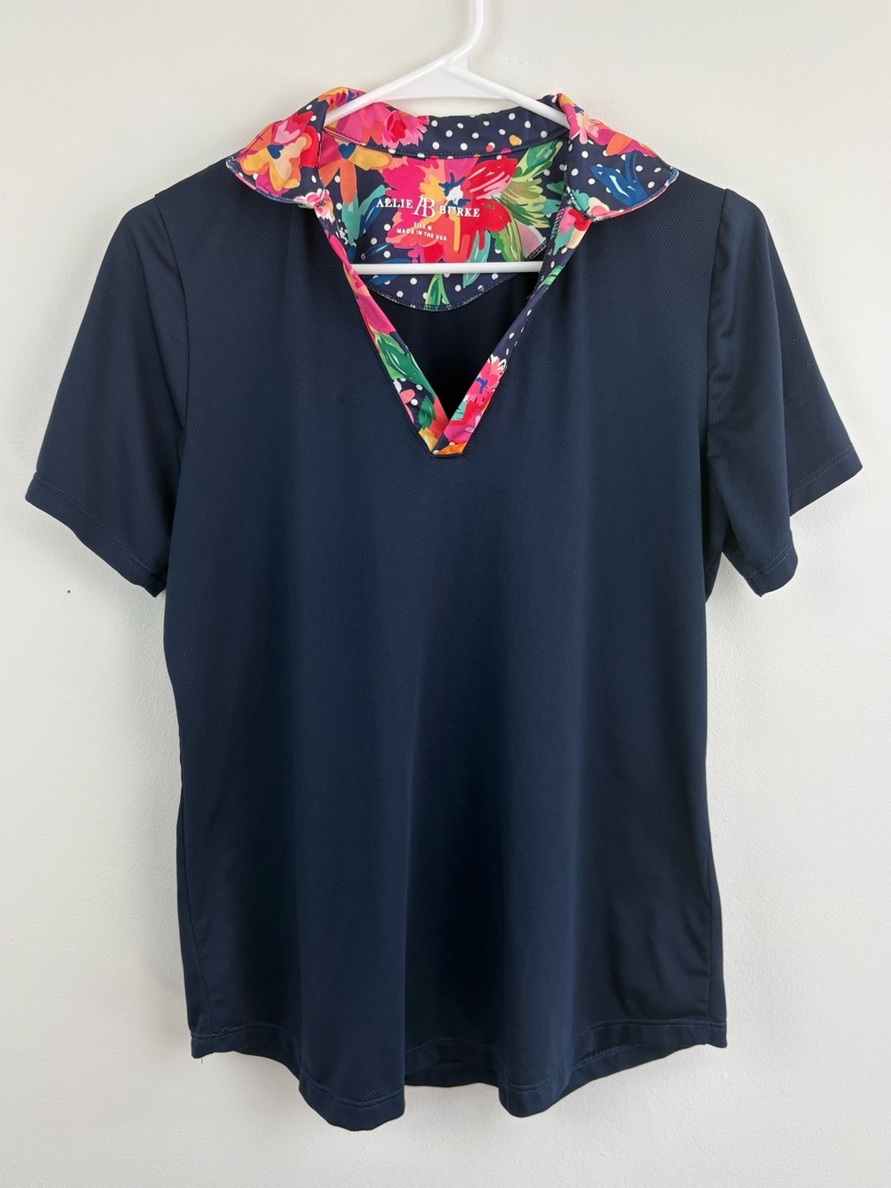 Allie Burke Navy Athletic Golf Polo Collar Medium EUC Made in America Preppy